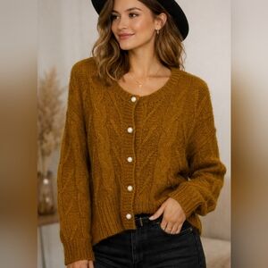 WOMANCE DARK MUSTARD CHUNKY CARDIGAN SIZE SMALL OVERSIZED